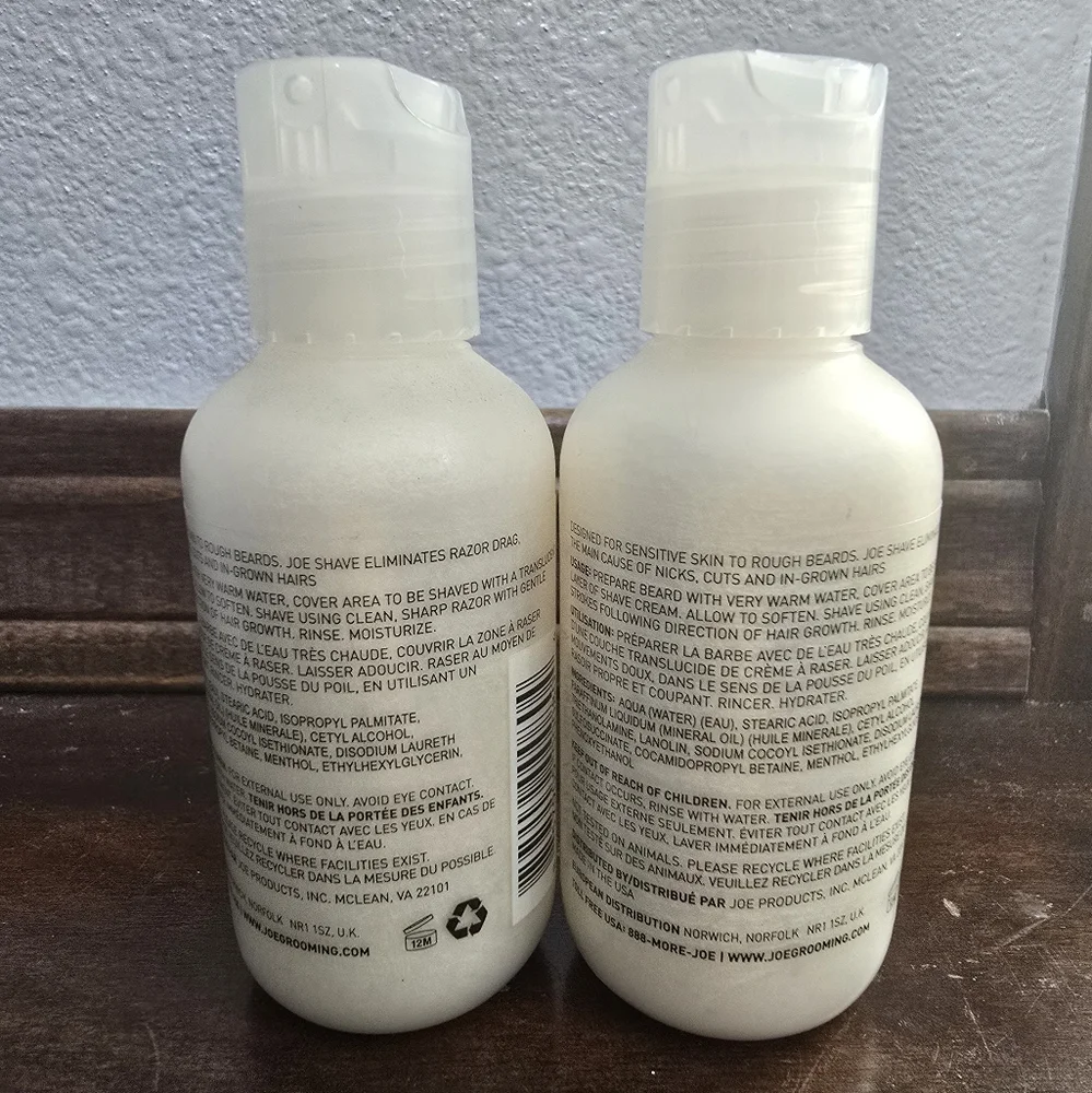 Joe Grooming Shave Cream Lotion Travel 1.7 Oz Lot Of 2 NWOB